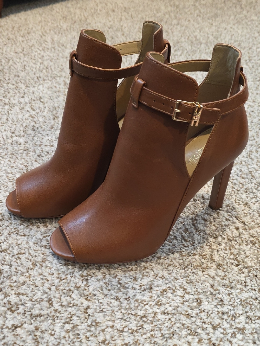 Michael Kors Women’s Open-Toe Ankle Booties in Cognac Brown